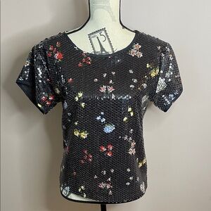 Love Moschino Black Floral Sequin Top